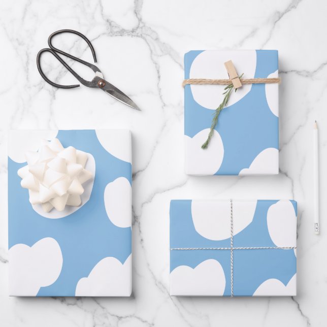 Feuille De Papier Cadeau Nuages Ciel Bleu (Recto)