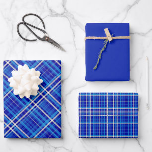 Feuille De Papier Cadeau Nuances claires de carreaux bleus et blancs