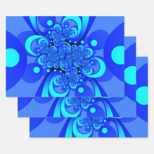Feuille De Papier Cadeau Nuances de bleu moderne art fractal Abstrait