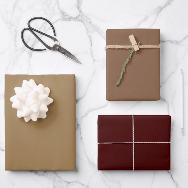 Feuille De Papier Cadeau Nuances de brun Bois Sable foncé 3 Tons (Recto)