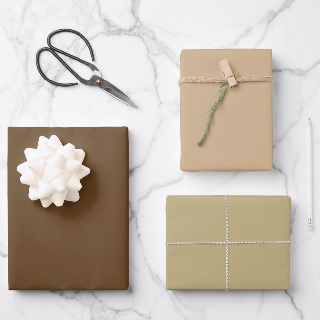 Feuille De Papier Cadeau Nuances de Brun Ecru Tan Foncé Simples 3 Tons (Recto)