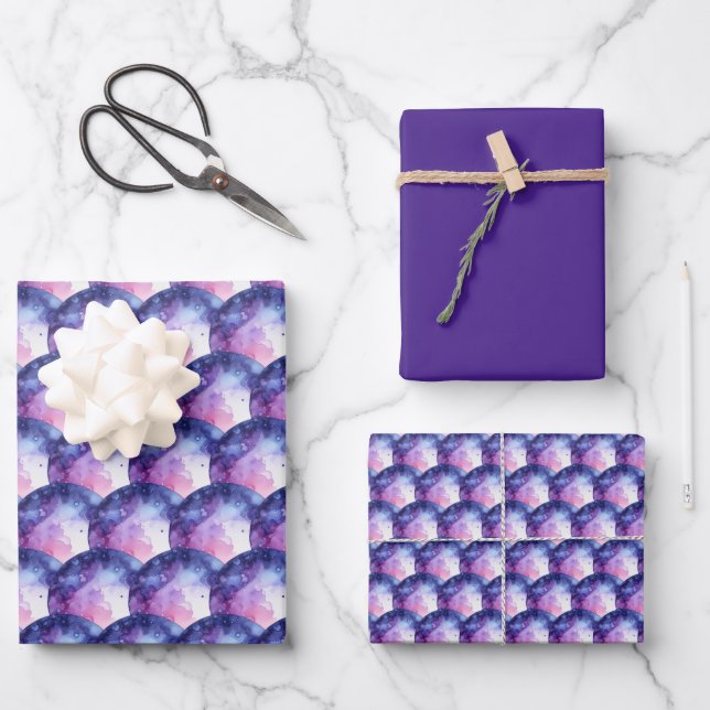 Feuille De Papier Cadeau Nuances de bulles violettes (Recto)