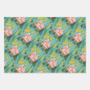 Feuille De Papier Cadeau Nuit de Noël cabines finlandais, arbres et tir