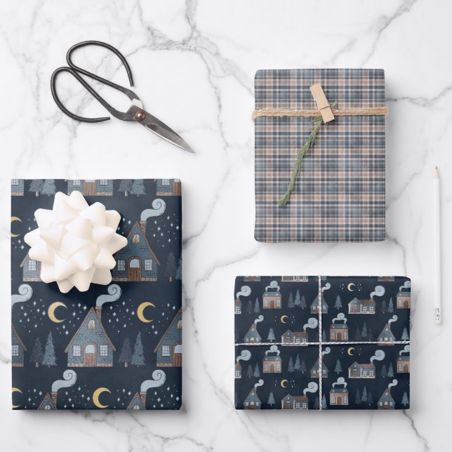 Feuille De Papier Cadeau Nuit de Noël en hiver (Recto)