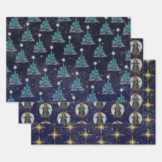 Feuille De Papier Cadeau Nuit étoile Noël 3 Variations