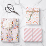 Feuille De Papier Cadeau Nutacker Pink Christmas Tree Holiday<br><div class="desc">Ce joli papier d'emballage de vacances de noix de cou présente un ensemble de 3 modèles différents de papiers d'emballage. 1. Un arrière - plan rose clair avec un arbre de Noël rose décoré de noisettes de personnages. 2. Un arrière - plan blanc aux motifs botaniques rouges et roses. 3....</div>