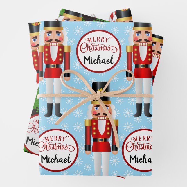 Feuille De Papier Cadeau Nutcracker 3 Noël Motifs personnalisés Nom (En situation)