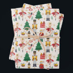 Feuille De Papier Cadeau Nutcracker Ballet Motif de vacances<br><div class="desc">Célébrez la magie de la saison des Fêtes avec ce motif "Nutcracker Ballet". Doté du Casse-Noisette, du Roi de la Souris, de ballerines, d'arbres de Noël et d'ornements festifs, ce design charmant donne vie au conte de vacances classique. Parfait pour le papier d'emballage, les T-shirts et la décoration de vacances,...</div>