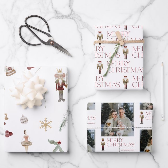 Feuille De Papier Cadeau Nutcracker moderne Joyeux Noël Photo Holiday (Recto)