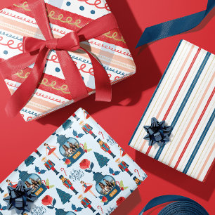 Feuille De Papier Cadeau Nutcracker Noël Famille Photo Plaid Stripes