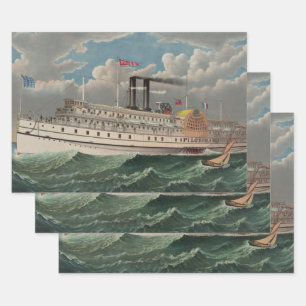 Feuille De Papier Cadeau NY Voyage Grand Paddlewheel Bateau à vapeur Le Pèl