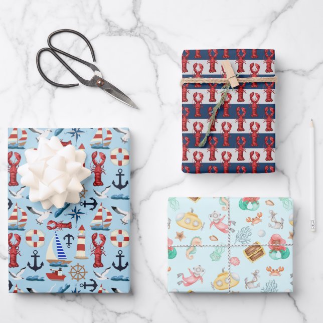 Feuille De Papier Cadeau Océan nautique (Recto)