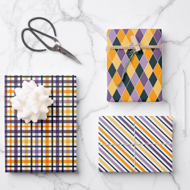 Feuille De Papier Cadeau Octobre Anniversaire Amusant Orange Purple Black 3 (Recto)