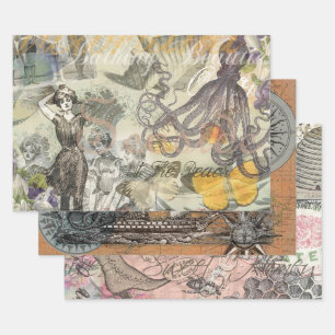 Feuille De Papier Cadeau Octopus Beach Antique Côte Steampunk