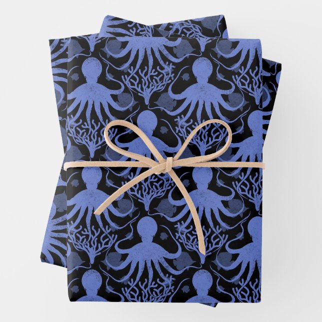 Feuille De Papier Cadeau Octopus (dark background) (En situation)