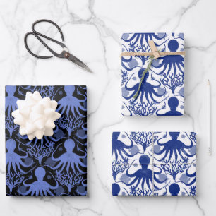 Feuille De Papier Cadeau Octopus (light and dark background)