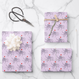 Feuille De Papier Cadeau Octopus Santa Hat Purple Noël animal de Noël