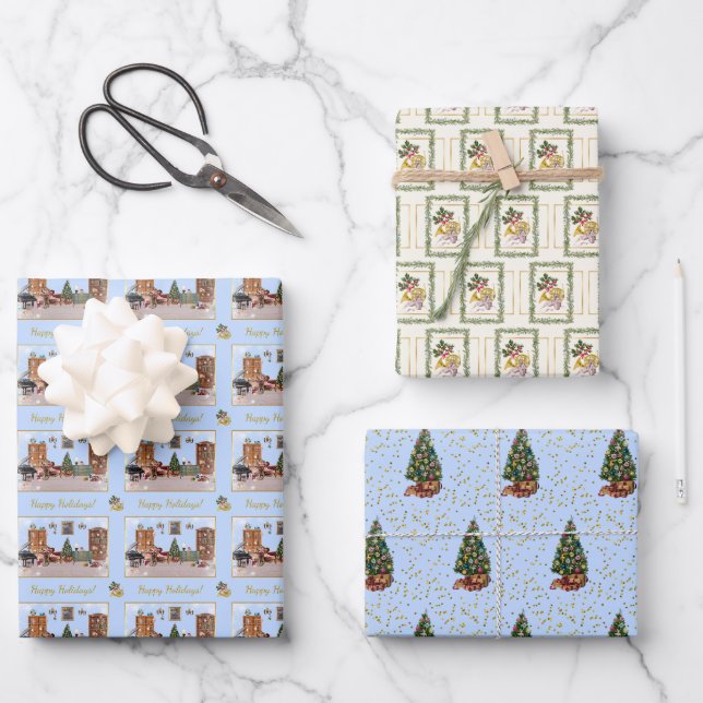 Feuille De Papier Cadeau Ode au ballet Casse-Noisette Bleu (Recto)