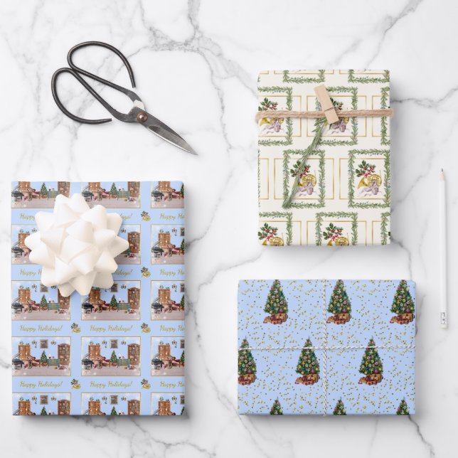 Feuille De Papier Cadeau Ode au ballet Casse-Noisette bleu (Recto)