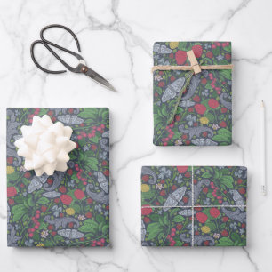 Feuille De Papier Cadeau Œillets Papillons Baies Vintage Souci
