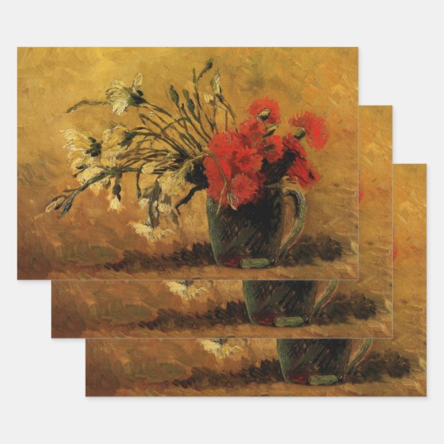 Feuille De Papier Cadeau Œillets rouges et blancs par Vincent van Gogh (Lot)