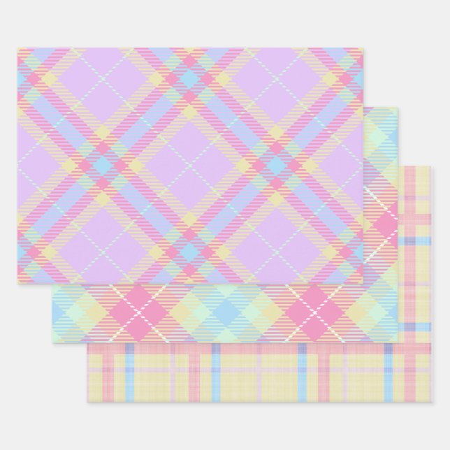 Feuille De Papier Cadeau Oeuf de Pâques Pastel Plaid  (Lot)