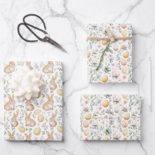 Feuille De Papier Cadeau Œufs de lapin de Pâques Florales