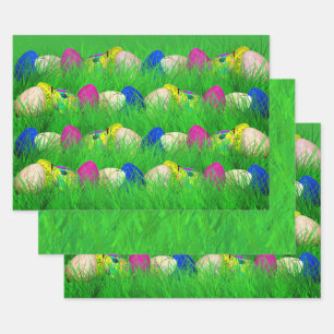 Feuille De Papier Cadeau Oeufs de Pâques décorés Photo florale d'herbe v