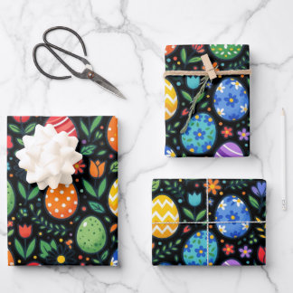 Feuille De Papier Cadeau Œufs de Pâques et Fleurs Arc-en-ciel