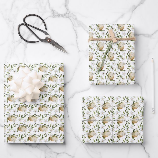 Feuille De Papier Cadeau OEufs de Pâques Floraux Blancs (Recto)