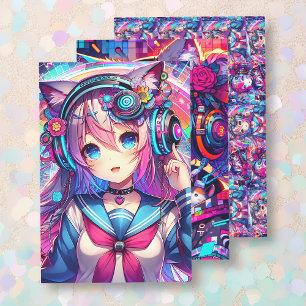 Feuille De Papier Cadeau Oeuvre colorée Glitchcore Anime Girl