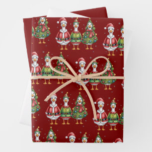 Feuille De Papier Cadeau Oie de Noël Vintage Père Noël Canard Silencieux