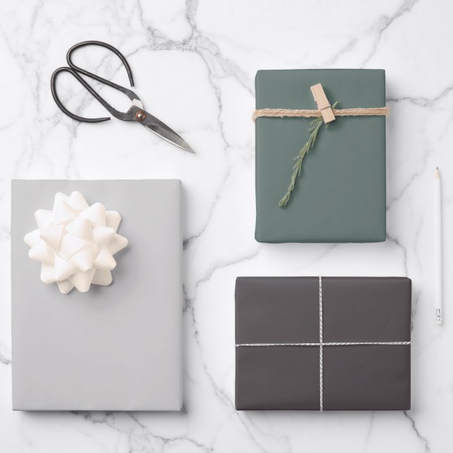 Feuille De Papier Cadeau Oie Simple Teintes Gris Loup Vert 3 Tons (Recto)
