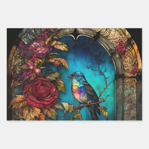 Feuille De Papier Cadeau Oiseau Alcool Encre Joyau Tons