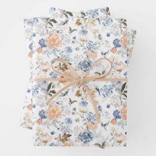 Feuille De Papier Cadeau Oiseau bleu blush pêche pâle