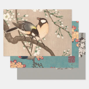 Feuille De Papier Cadeau Oiseau chevalier asiatique japonais