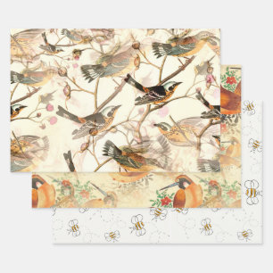 Feuille De Papier Cadeau Oiseaux et abeilles