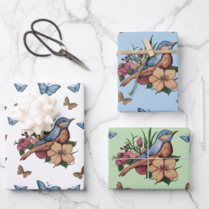 Feuille De Papier Cadeau Oiseaux et fleurs Toutes les occasions