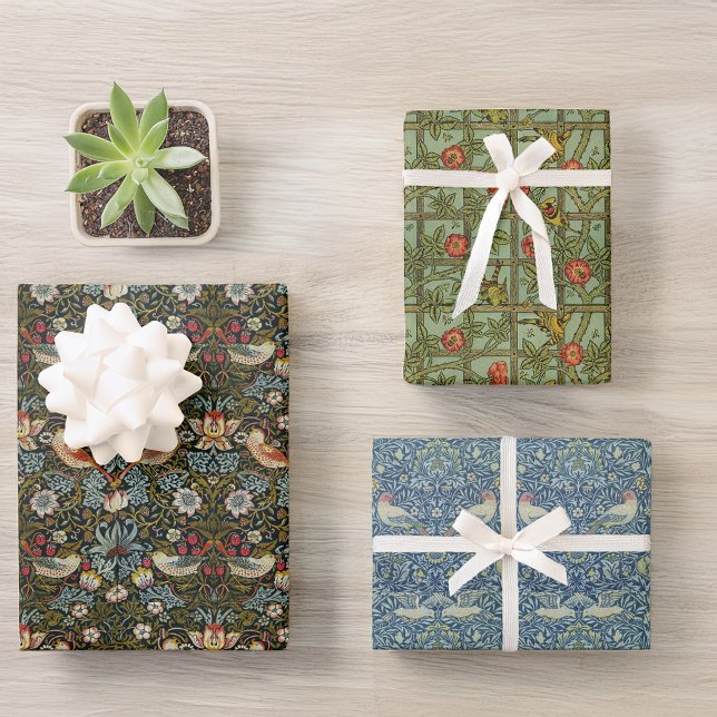 Feuille De Papier Cadeau Oiseaux et fleurs vintage, motifs de William Morri (Créateur téléchargé)