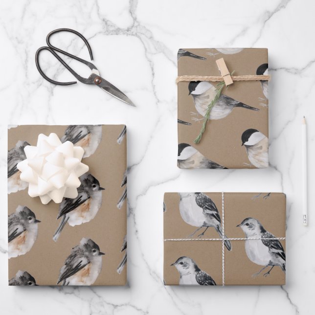Feuille De Papier Cadeau Oiseaux rustiques d'hiver Kraft Épervier Poulets (Recto)