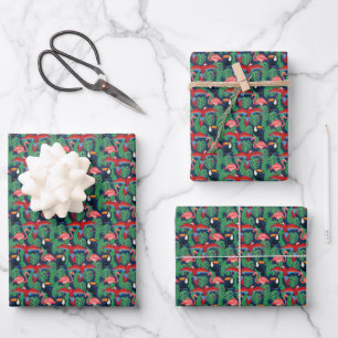 Feuille De Papier Cadeau Oiseaux Tropicaux Aux Couleurs Lumineuses