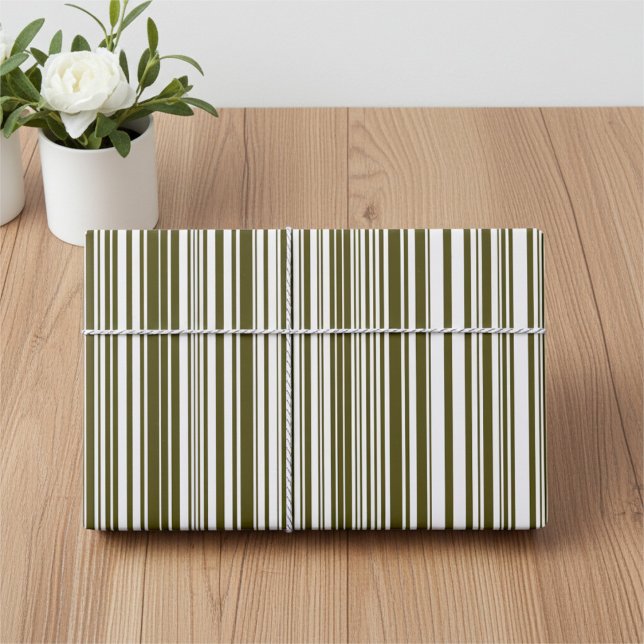 Feuille De Papier Cadeau Olive Green et Yellow Barcode Stripes Giftwrap (Créateur téléchargé)