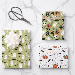 Feuille De Papier Cadeau Olive Mixte Halloween Motif Fantôme Citrouille cha