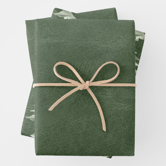 Feuille De Papier Cadeau Olive Pistachio Mint Green Christmas Tree Texture (En situation)