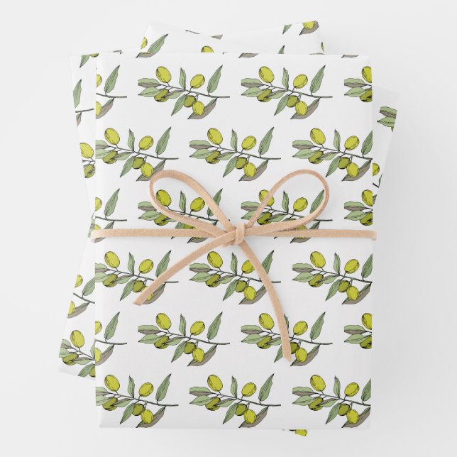 Feuille De Papier Cadeau Olives Élégantes (En situation)