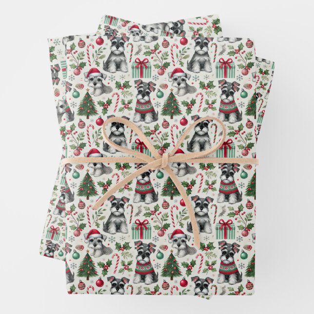 Feuille De Papier Cadeau Ollie the sweet mini Schnauzer wrapping paper (En situation)