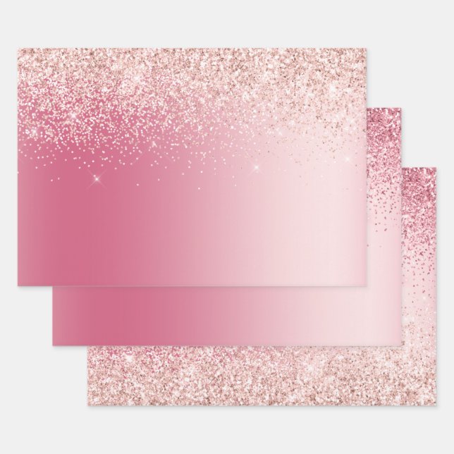Feuille De Papier Cadeau Ombre Parties scintillant rose fille (Lot)
