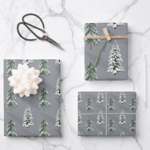 Feuille De Papier Cadeau Ombres longues neigeuses Hiver Bois Arbres