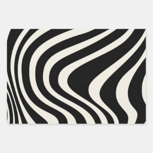 Feuille De Papier Cadeau Ondes de style rétro noir et blanc