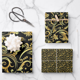 Feuille De Papier Cadeau Onyx noir et or